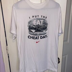 Nike White “Cheat Day” Burger Graphic Tee | Funny Slogan Shirt Sz M